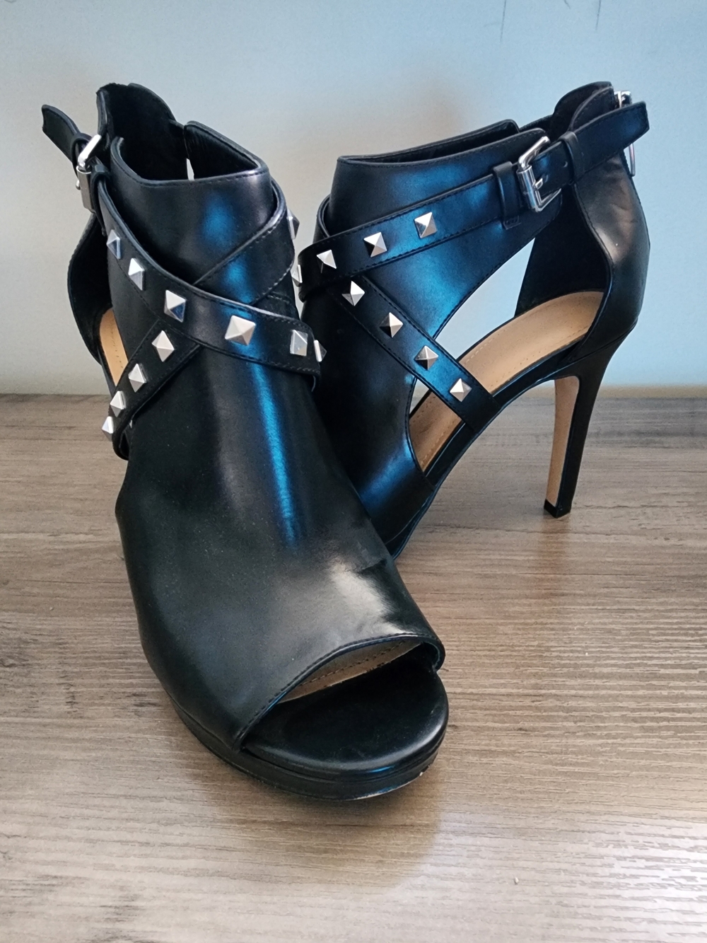 Marc Fisher Black Studded Open-Toe Stiletto Ankle Shoes